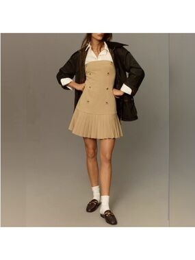 Maeve Tan Strapless Pleated Mini Dress